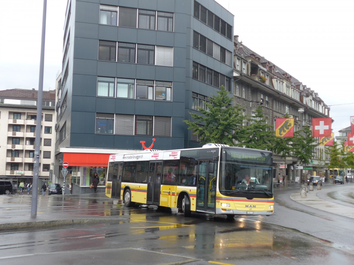 (155'706) - STI Thun - Nr. 130/BE 801'130 - MAN am 13. Oktober 2014 beim Bahnhof Thun