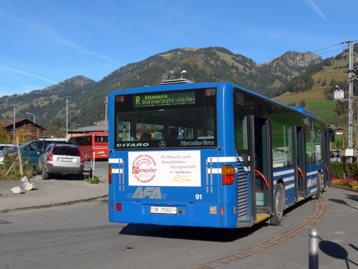 (155'865) - AFA Adelboden - Nr. 91/BE 25'802 - Mercedes (ex Nr. 2) am 19. Oktober 2014 beim Bahnhof Zweisimmen