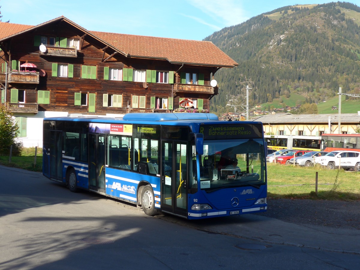 (155'872) - AFA Adelboden - Nr. 92/BE 26'704 - Mercedes (ex Nr. 4) am 19. Oktober 2014 beim Bahnhof Zweisimmen