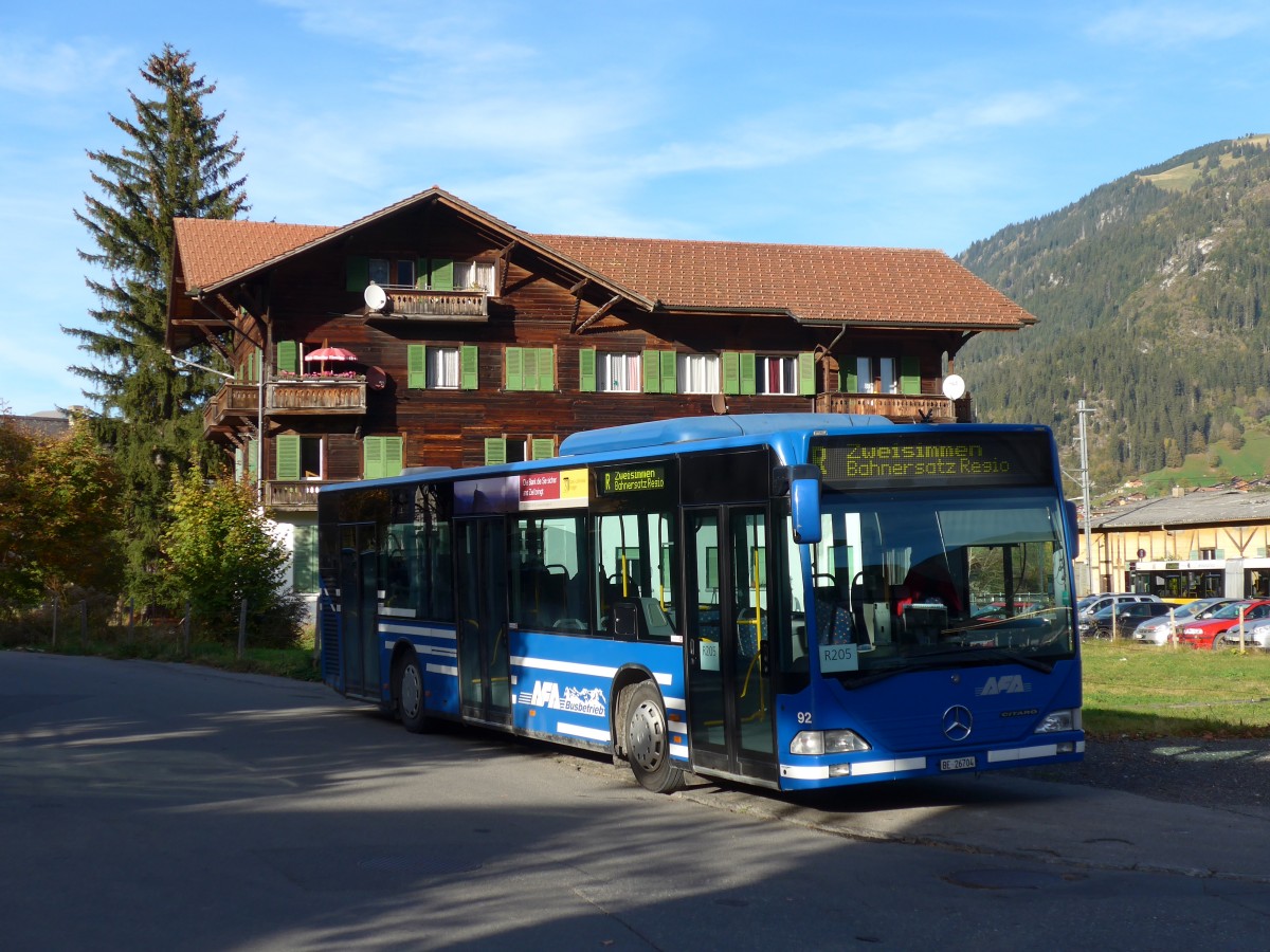 (155'879) - AFA Adelboden - Nr. 92/BE 26'704 - Mercedes (ex Nr. 4) am 19. Oktober 2014 beim Bahnhof Zweisimmen