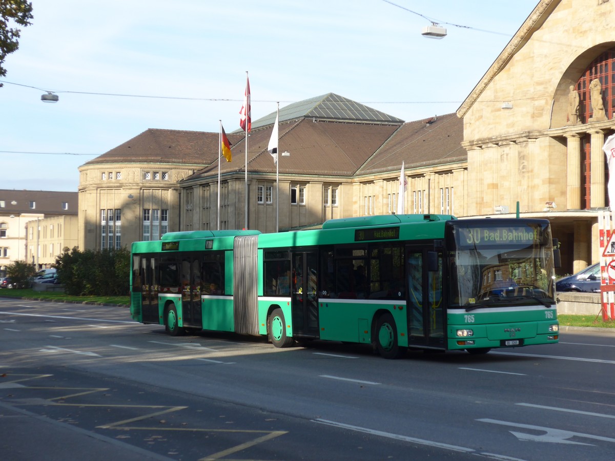 (156'158) - BVB Basel - Nr. 765/BS 3265 - MAN am 27. Oktober 2014 in Basel, Badischer Bahnhof