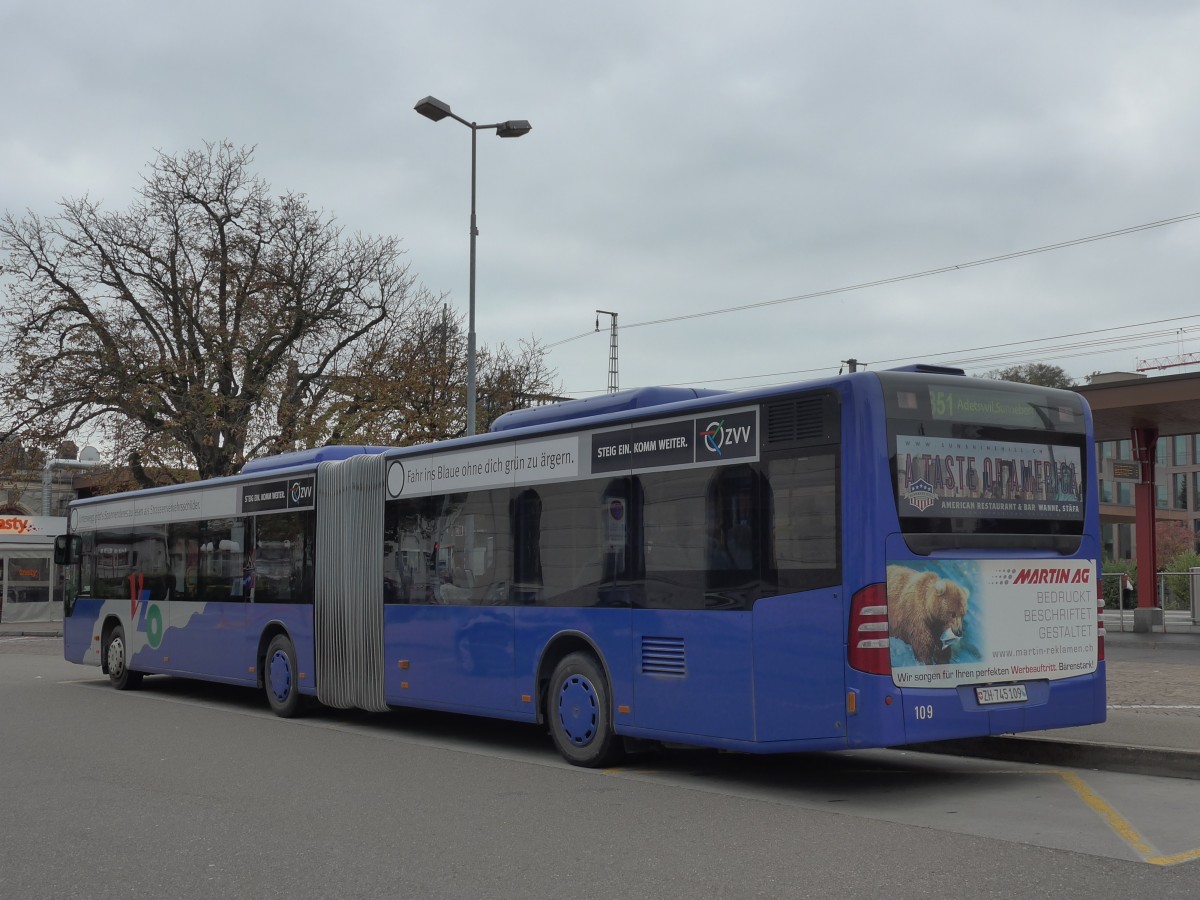 (156'212) - VZO Grningen - Nr. 109/ZH 745'109 - Mercedes am 28. Oktober 2014 beim Bahnhof Wetzikon