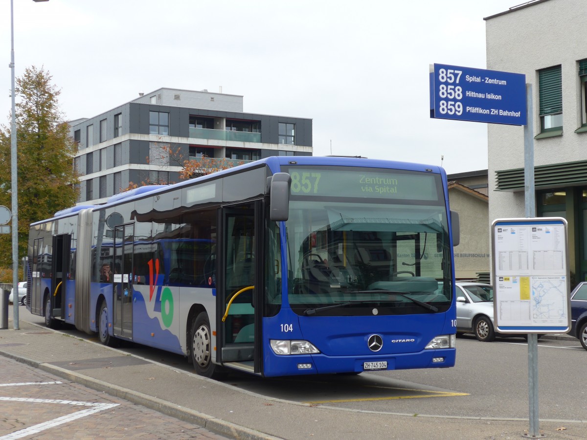 (156'213) - VZO Grningen - Nr. 114/ZH 745'114 - Mercedes am 28. Oktober 2014 beim Bahnhof Wetzikon