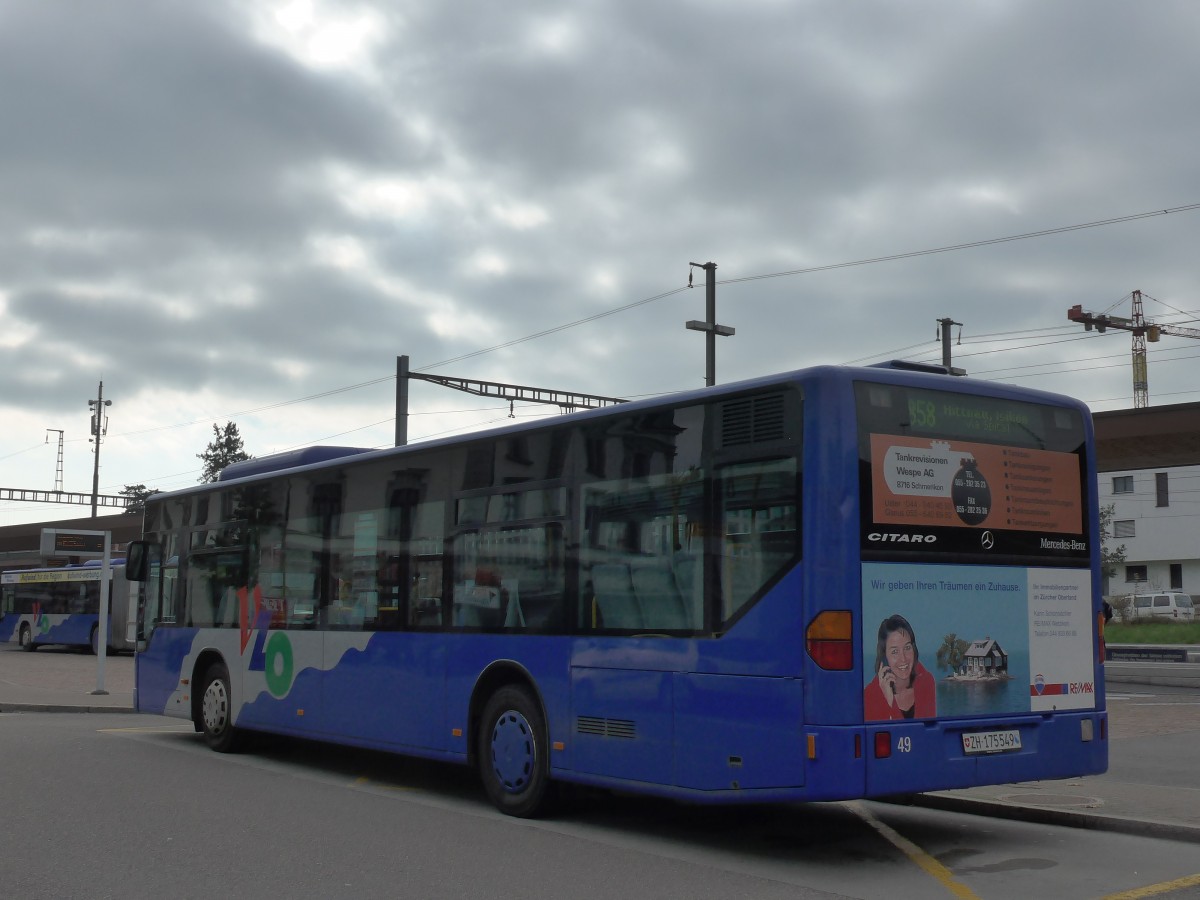 (156'223) - VZO Grningen - Nr. 49/ZH 175'549 - Mercedes am 28. Oktober 2014 beim Bahnhof Wetzikon