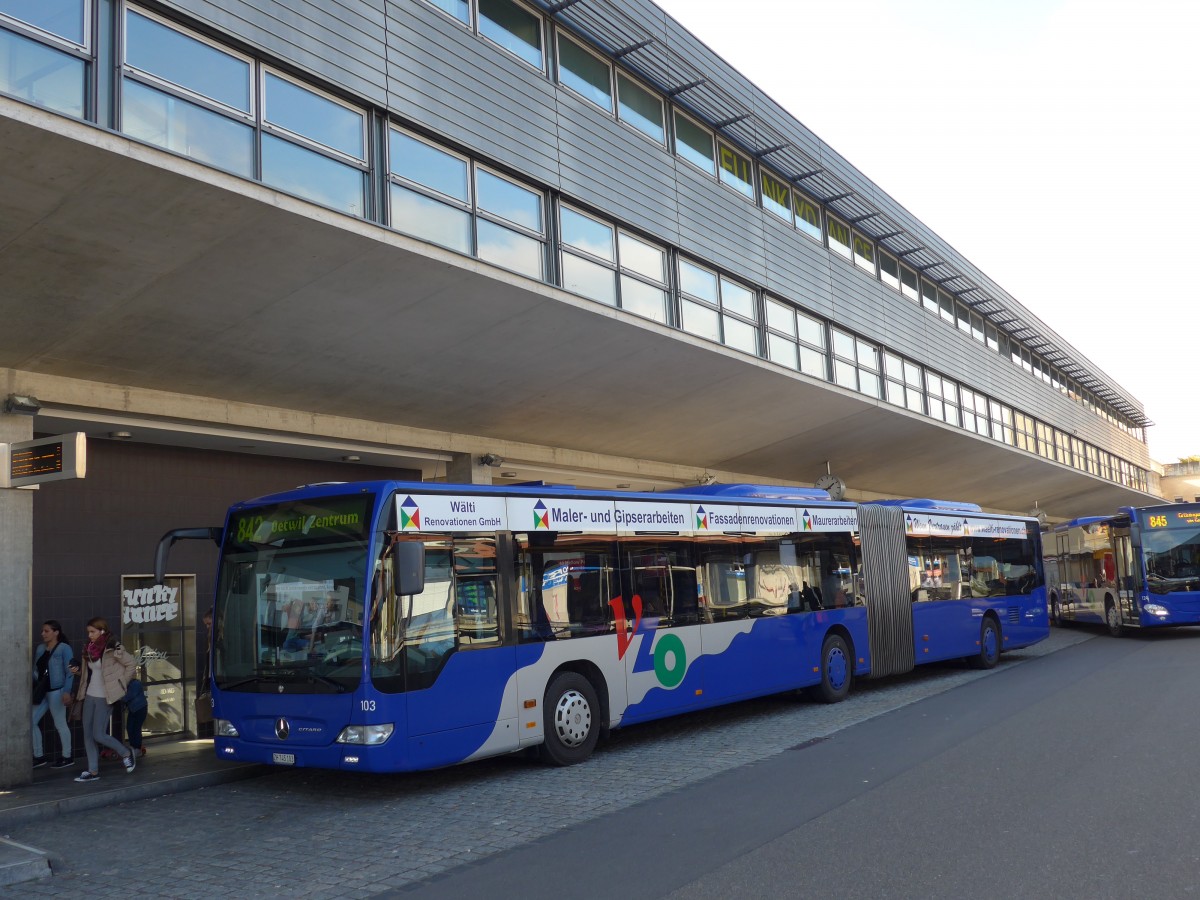 (156'263) - VZO Grningen - Nr. 103/ZH 745'103 - Mercedes am 28. Oktober 2014 beim Bahnhof Uster