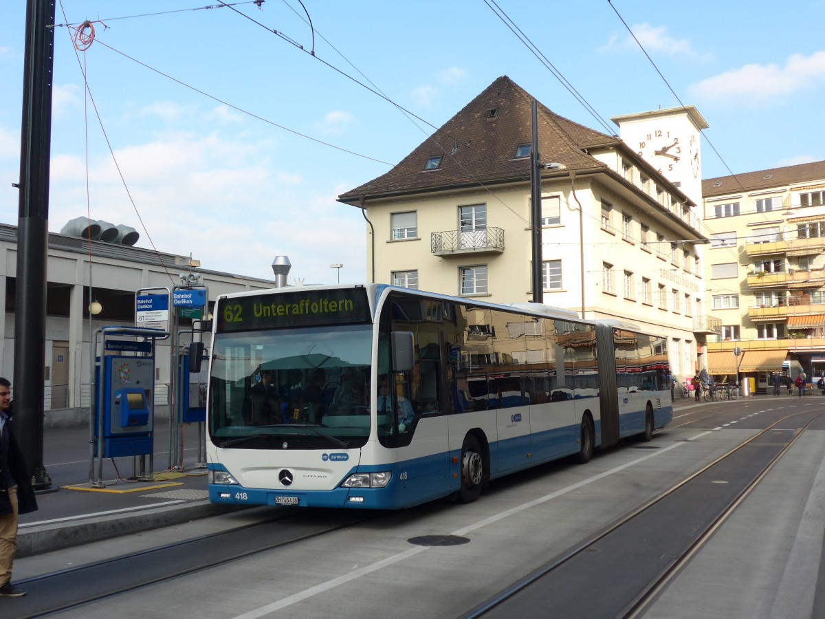 (156'273) - VBZ Zrich - Nr. 418/ZH 745'418 - Mercedes am 28. Oktober 2014 beim Bahnhof Zrich-Oerlikon