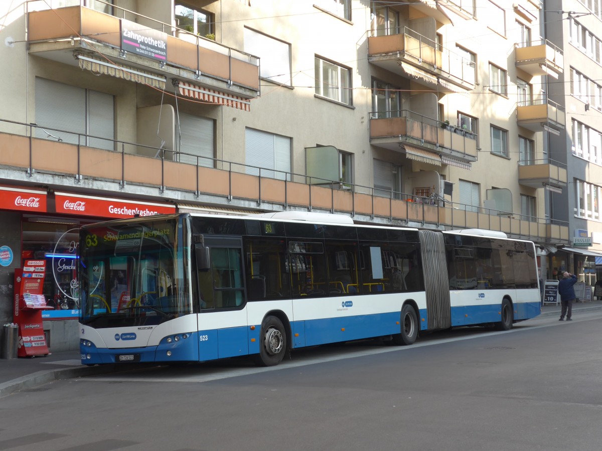 (156'291) - VBZ Zrich - Nr. 523/ZH 726'523 - Neoplan am 28. Oktober 2014 beim Bahnhof Zrich-Oerlikon