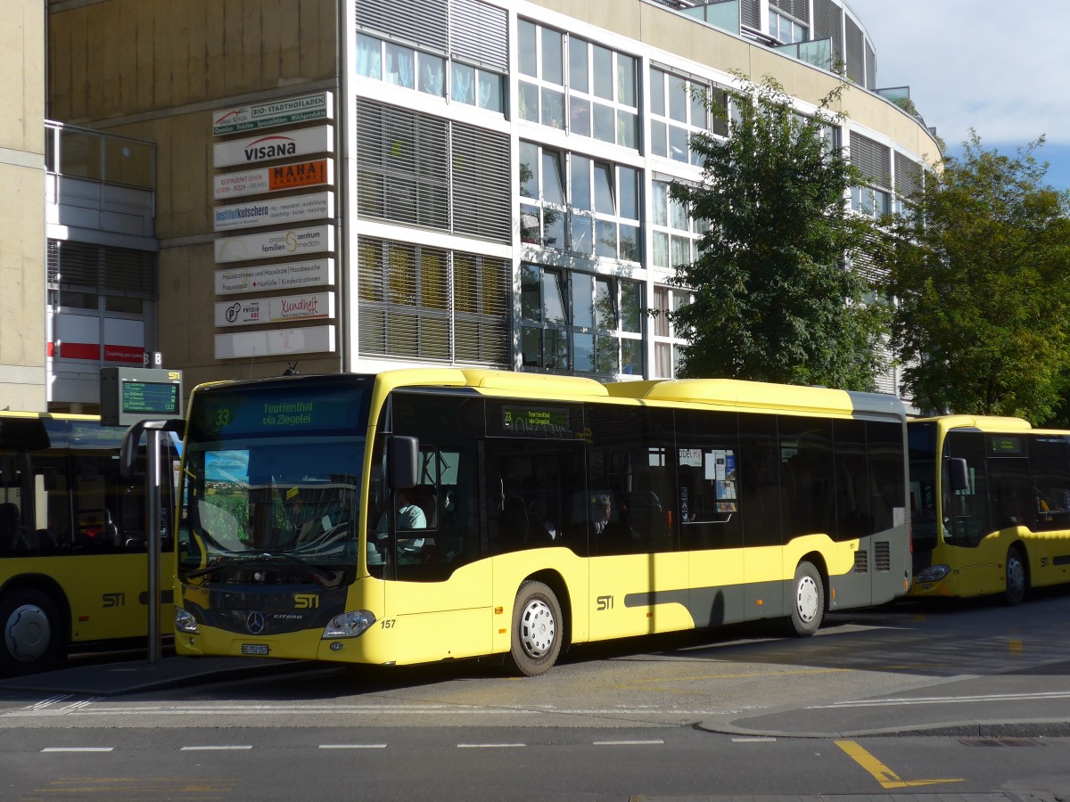 (156'406) - STI Thun - Nr. 157/BE 752'157 - Mercedes am 1. November 2014 beim Bahnhof Thun