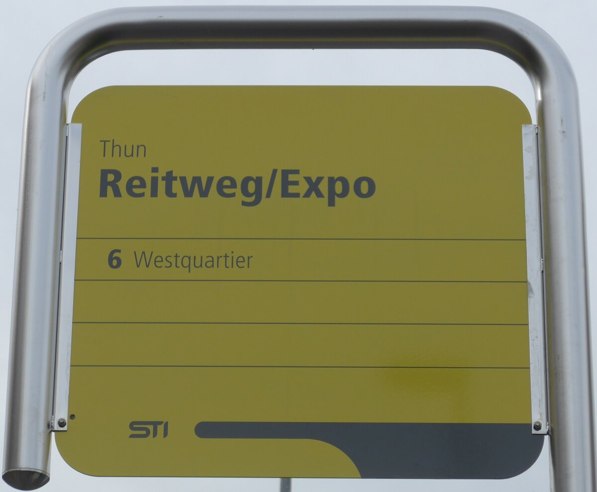 (156'479) - STI-Haltestellenschild - Thun, Reitweg/Expo - am 9. November 2014