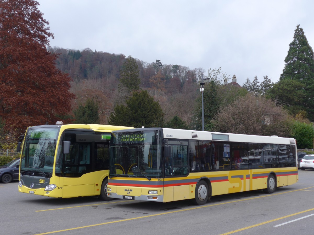 (157'609) - STI Thun - Nr. 101/BE 577'101 - MAN am 6. Dezember 2014 bei der Schifflndte Thun