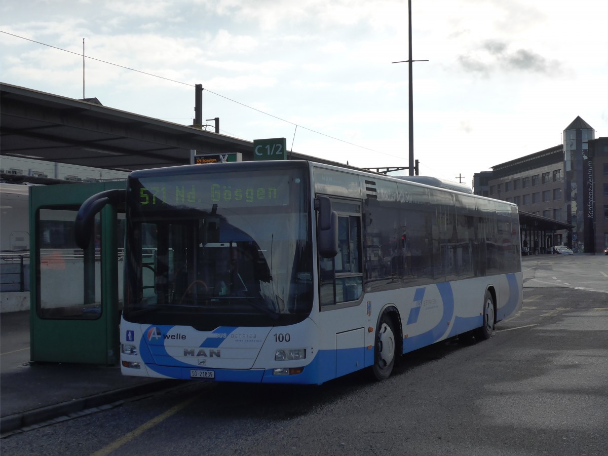 (157'961) - BOGG Wangen b.O. - Nr. 100/SO 21'839 - MAN am 26. Dezember 2014 beim Bahnhof Olten