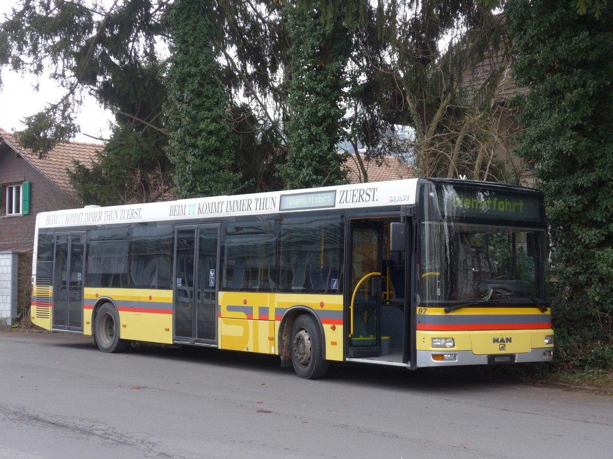 (158'444) - STI Thun - Nr. 97 - MAN am 19. Januar 2015 in Thun, Garage