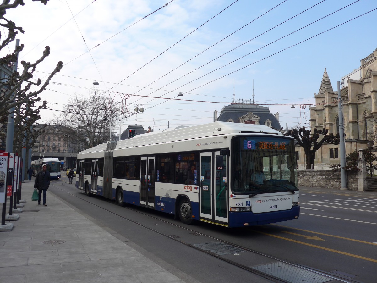 (159'131) - TPG Genve - Nr. 731 - Hess/Hess Gelenktrolleybus am 14. Mrz 2015 in Genve, Place des Vingt-Deux-Cantons