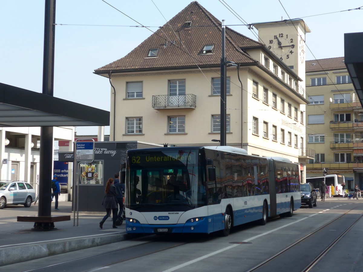 (159'410) - VBZ Zrich - Nr. 526/ZH 730'526 - Neoplan am 19. Mrz 2015 beim Bahnhof Zrich-Oerlikon