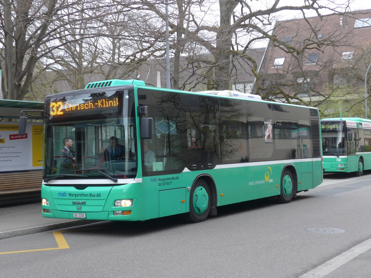 (159'694) - MAB Basel - BS 2150 - MAN am 11. April 2015 beim Bahnhof Riehen