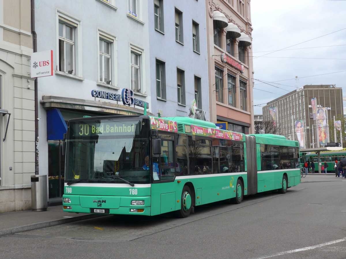 (159'717) - BVB Basel - Nr. 760/BS 3260 - MAN am 11. April 2015 beim Bahnhof Basel