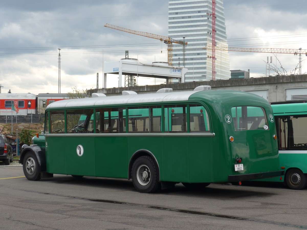 (159'885) - BVB Basel - Nr. 2/BS 1802 - Saurer/Reinb.+Chr. (ex Nr. 3) am 11. April 2015 in Basel, Garage Rankstrasse 