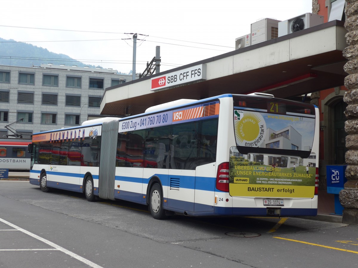 (160'673) - ZVB Zug - Nr. 24/ZG 3374 - Mercedes am 22. Mai 2015 beim Bahnhof Arth-Goldau