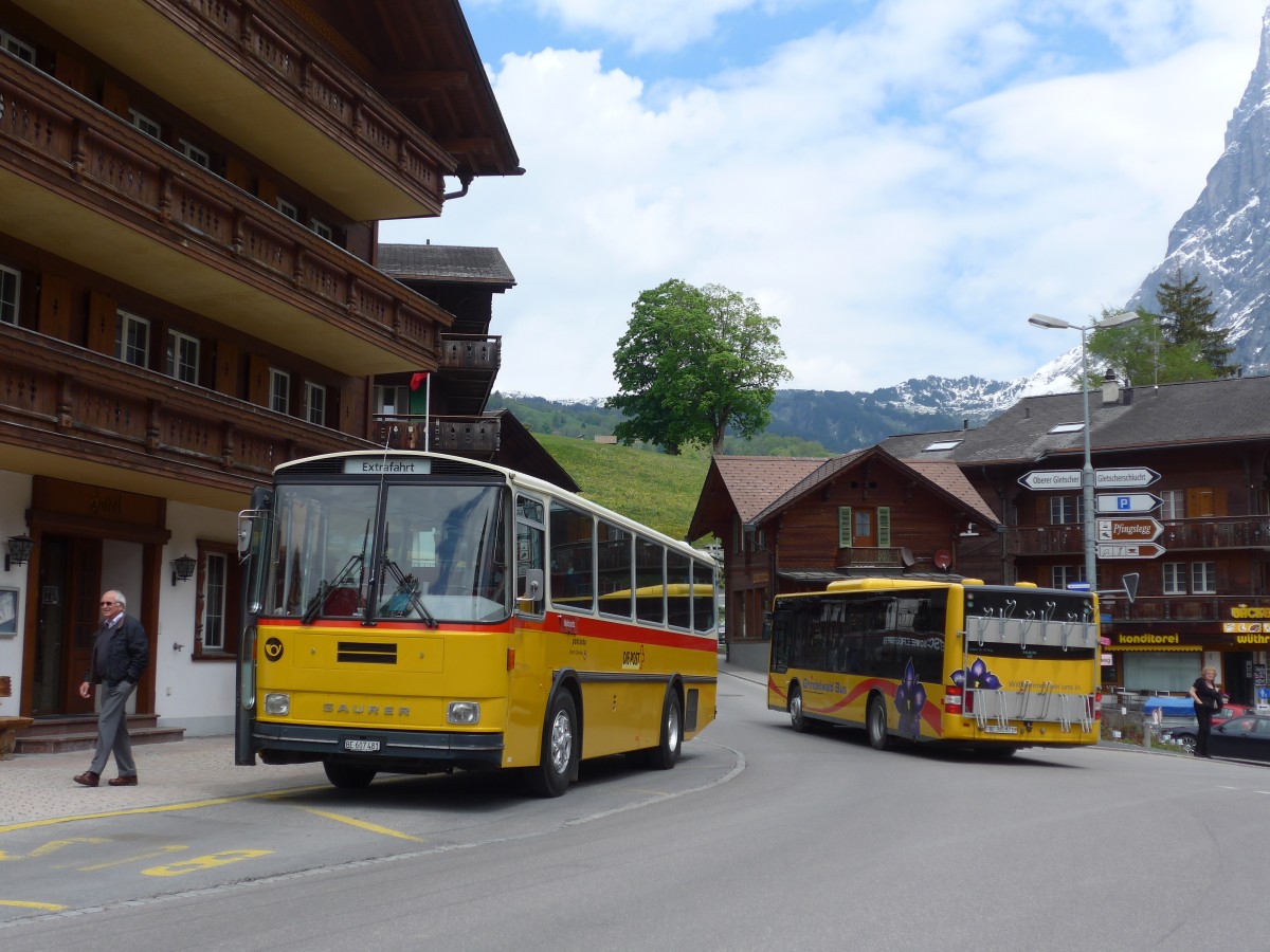 (161'018) - AVG Meiringen - Nr. 74/BE 607'481 - Saurer/R&J (ex PostAuto Berner Oberland; ex P 24'357) am 25. Mai 2015 in Grindelwald, Kirche