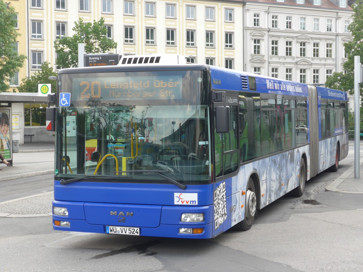(162'725) - NVG Wrzburg - Nr. 524/W-VV 524 - MAN am 27. Juni 2015 beim Bahnhof Wrzburg