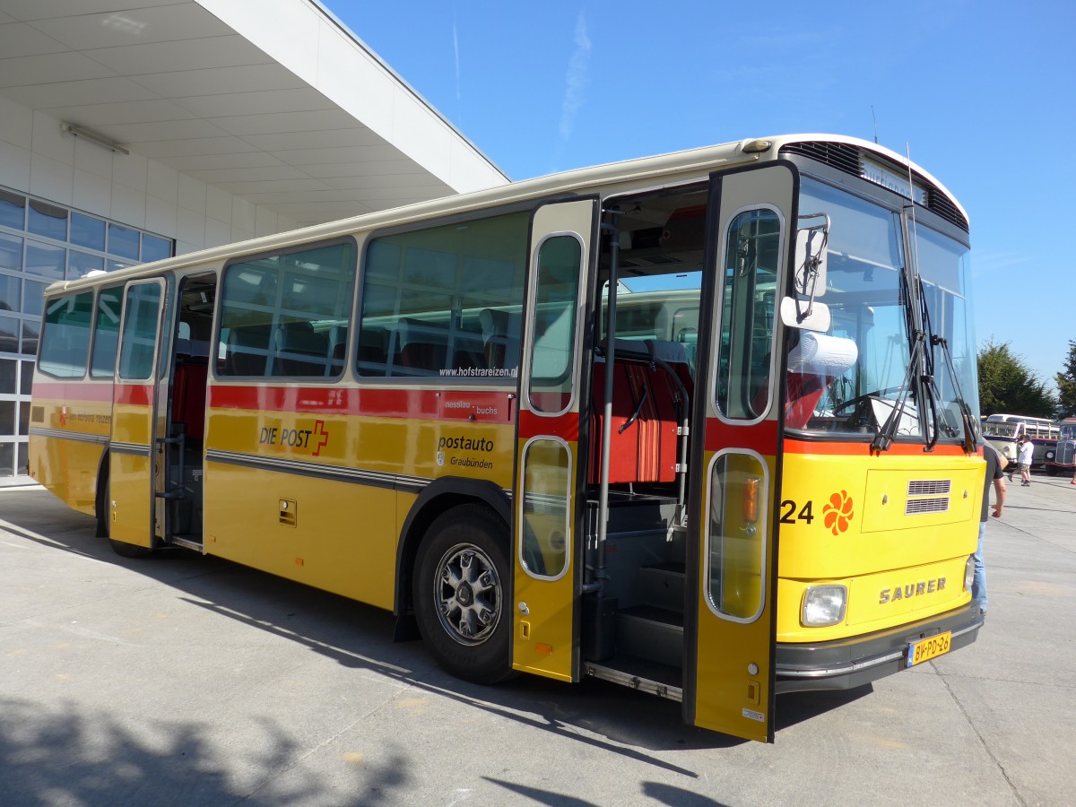 (163'875) - Aus Holland: FRAM Drachten - Nr. 24/BV-PD-26 - Saurer/R&J (ex PostAuto Graubnden; ex P 24'367) am 29. August 2015 in Oberkirch, CAMPUS Sursee