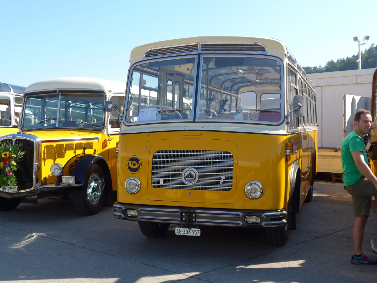 (163'895) - Streiff, Gelterkinden - AG 306'557 - Saurer/Gangloff (ex Oldie-Tours Zrisee, Wollerau; ex OTAG, Wald; ex Leibundgut, Obergoldbach; ex Krebs, Belpberg) am 29. August 2015 in Oberkirch, CAMPUS Sursee