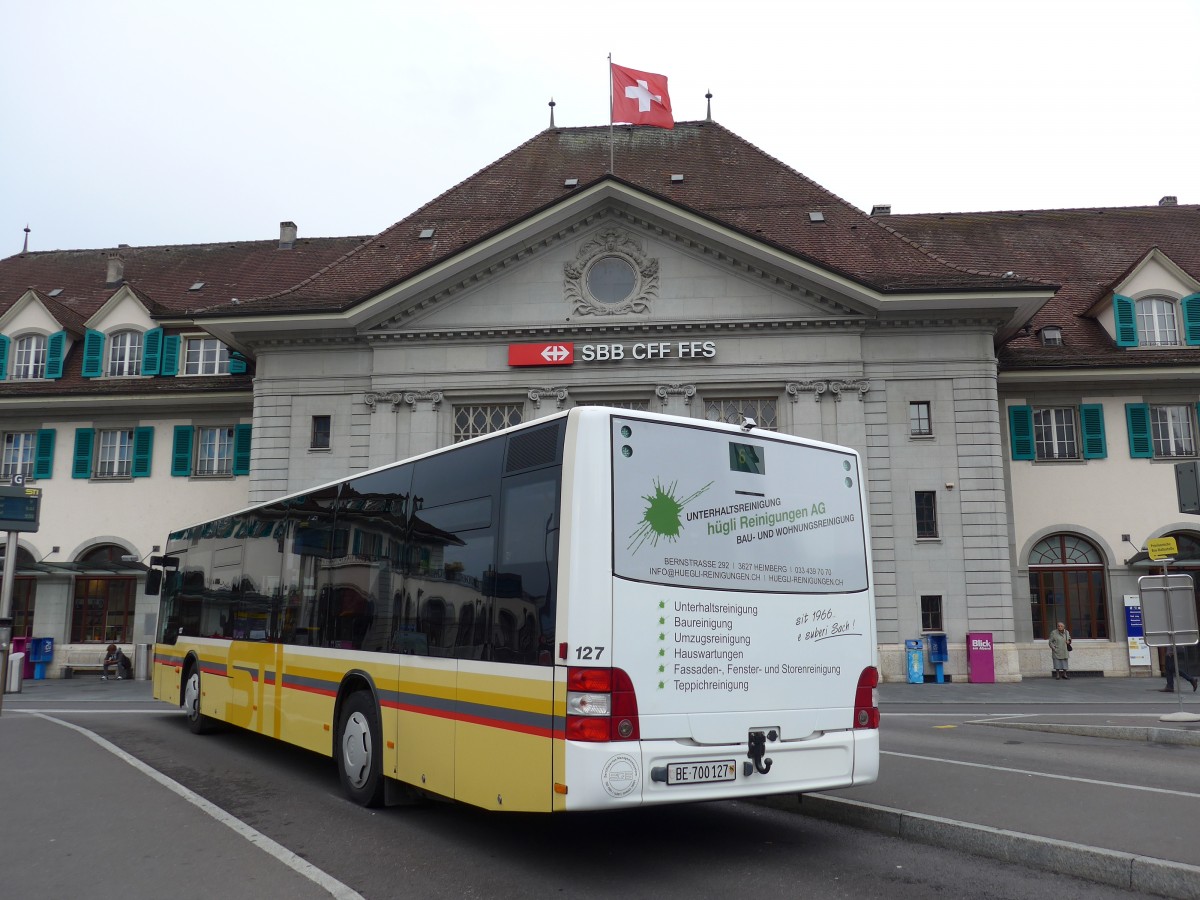 (164'606) - STI Thun - Nr. 127/BE 700'127 - MAN am 13. September 2015 beim Bahnhof Thun