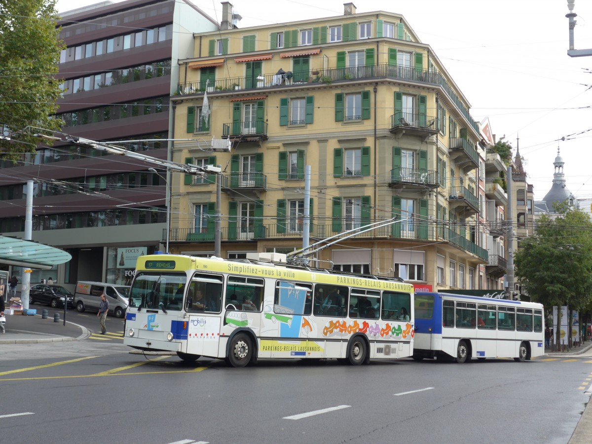 (165'100) - TL Lausanne - Nr. 780 - NAW/Lauber Trolleybus am 18. September 2015 in Lausanne, Chauderon