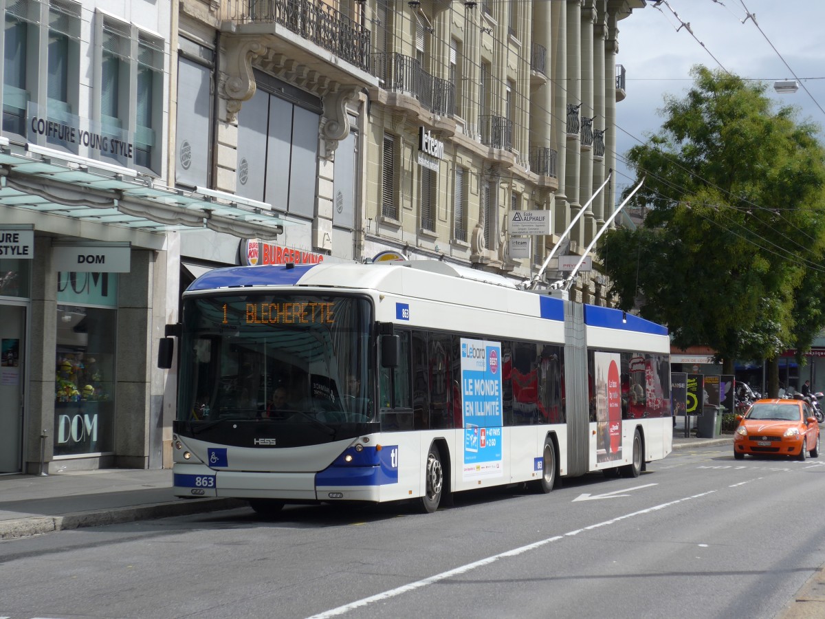 (165'115) - TL Lausanne - Nr. 863 - Hess/Hess Gelenktrolleybus am 18. September 2015 in Lausanne, Bel-Air