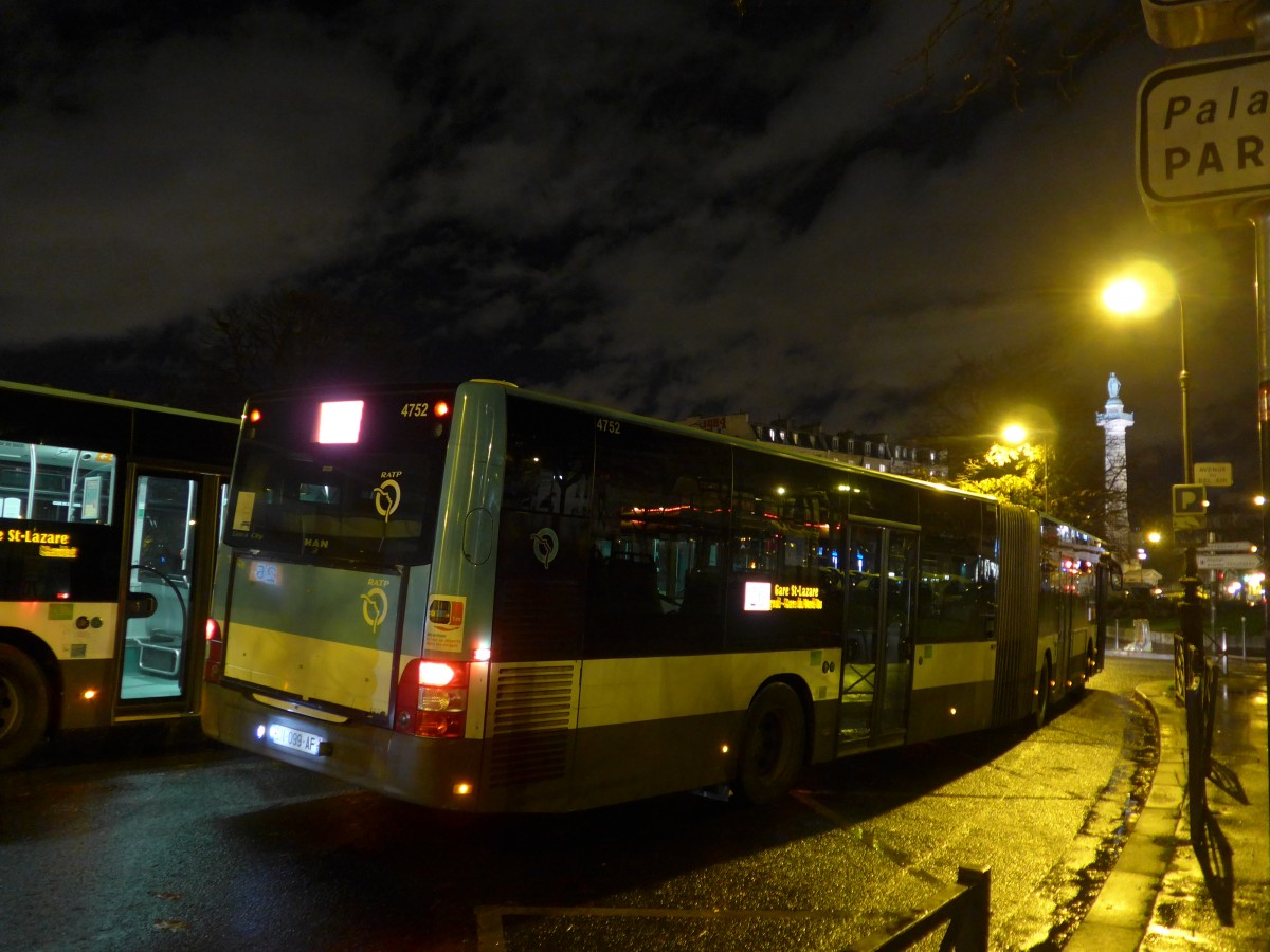 (167'325) - RATP Paris - Nr. 4752/BN 099 AF - MAN am 17. November 2015 in Paris, Nation