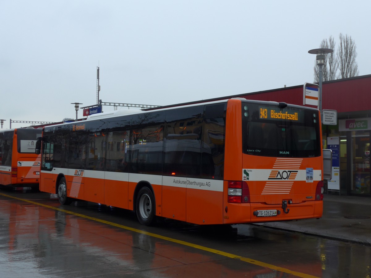 (167'539) - AOT Amriswil - Nr. 4/TG 126'214 - MAN am 25. November 2015 beim Bahnhof Amriswil