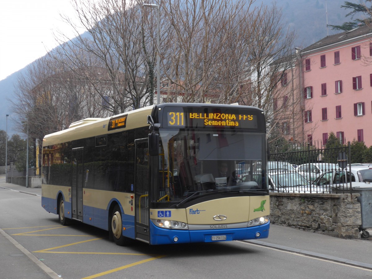 (168'675) - FART Locarno - Nr. 14/TI 256'114 - Solaris am 6. Februar 2016 in Bellinzona, Fermata provvisoria