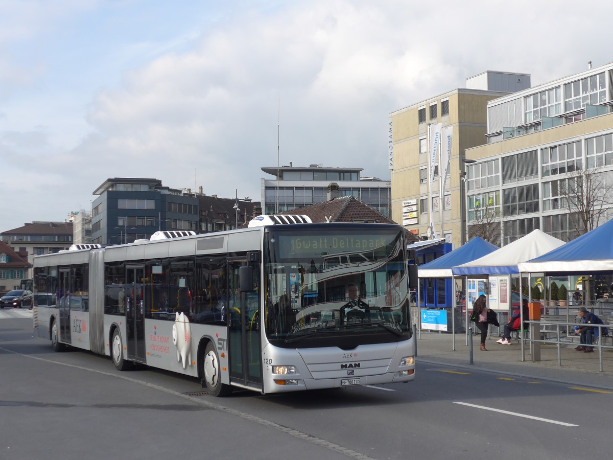 (168'934) - STI Thun - Nr. 120/BE 700'120 - MAN am 26. Februar 2016 beim Bahnhof Thun