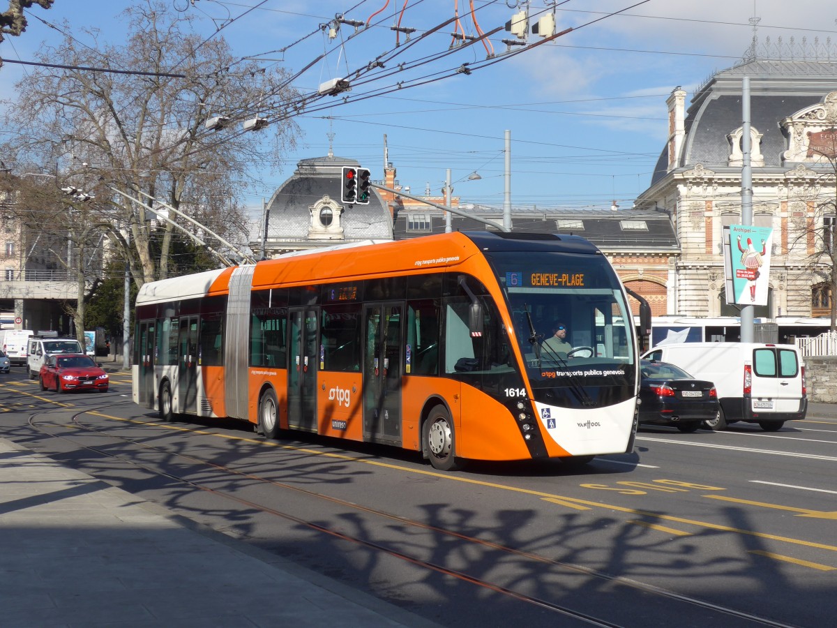 (169'088) - TPG Genve - Nr. 1614 - Van Hool Gelenktrolleybus am 7. Mrz 2016 in Genve, Place des Vingt-Deux-Cantons