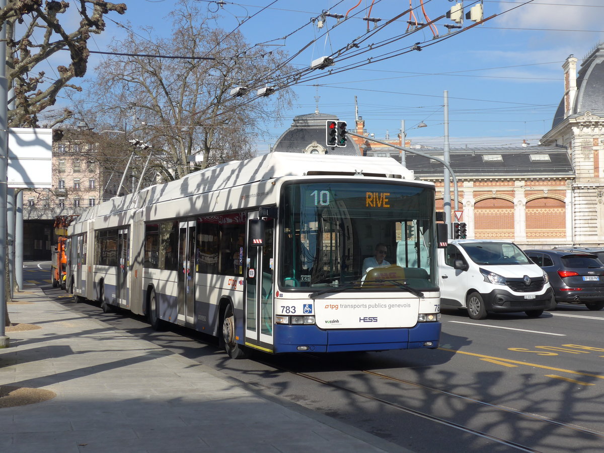 (169'095) - TPG Genve - Nr. 783 - Hess/Hess Doppelgelenktrolleybus am 7. Mrz 2016 in Genve, Place des Vingt-Deux-Cantons