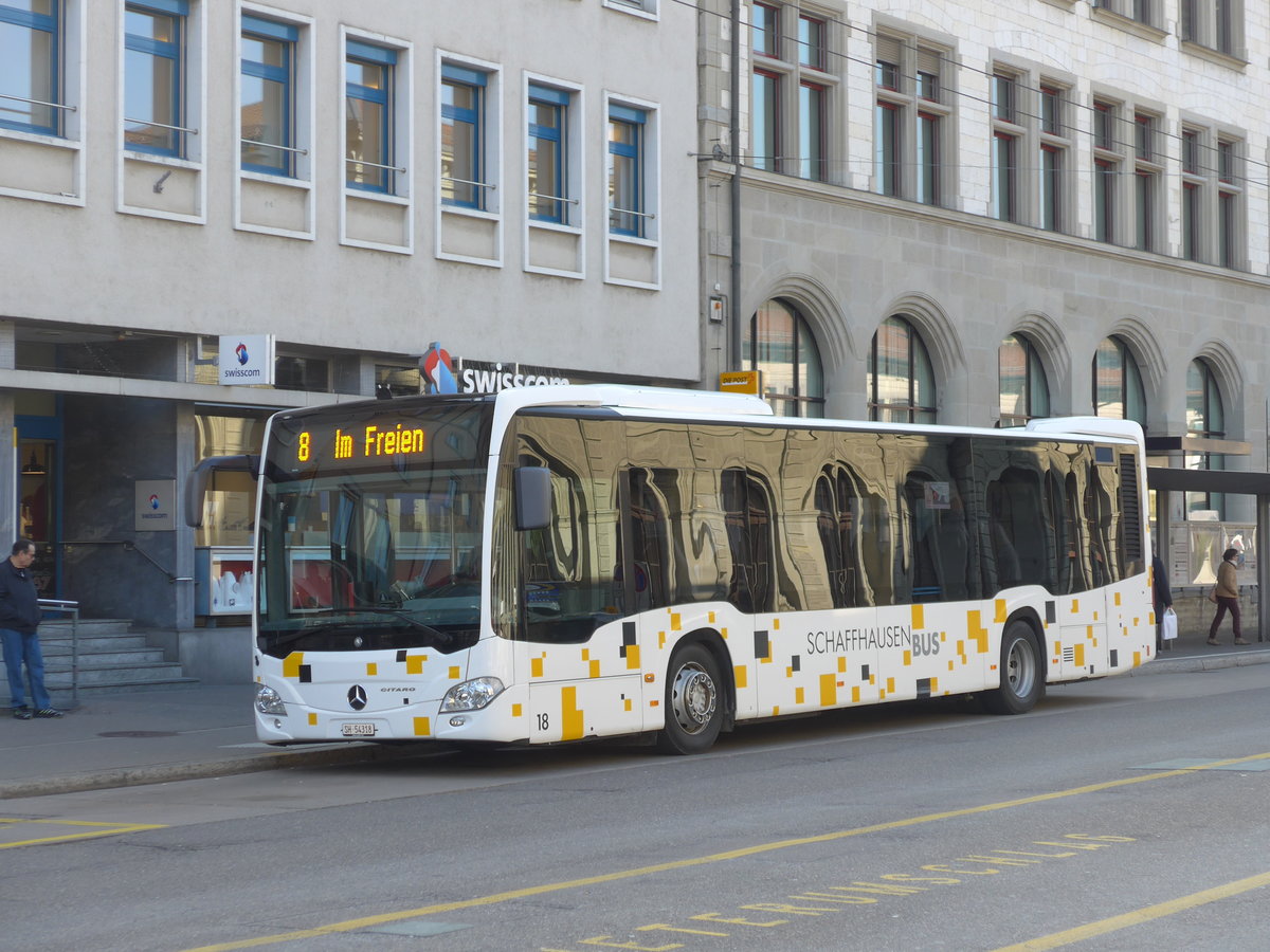 (169'258) - SB Schaffhausen - Nr. 18/SH 54'318 - Mercedes am 19. Mrz 2016 beim Bahnhof Schaffhausen