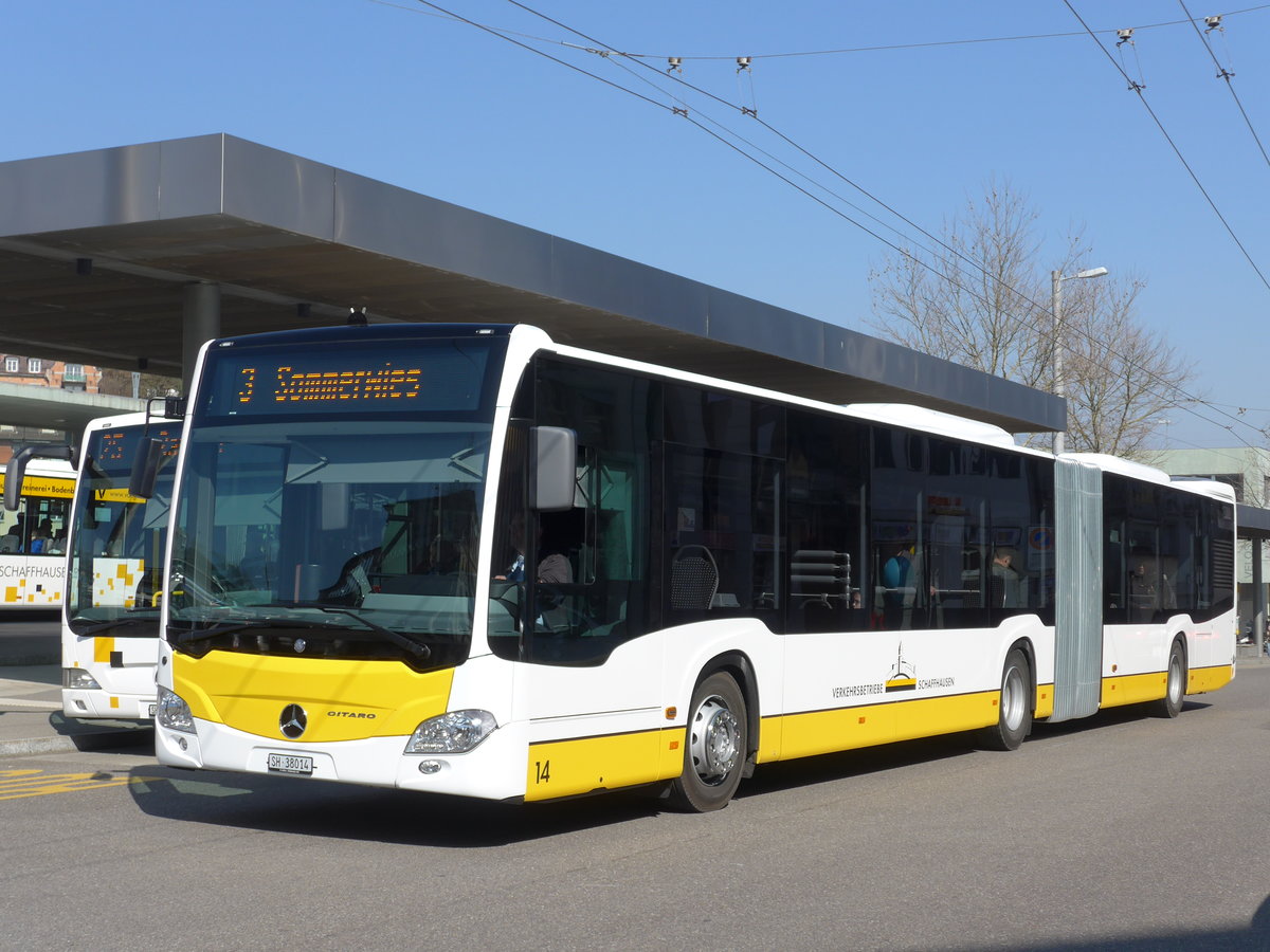 (169'288) - VBSH Schaffhausen - Nr. 14/SH 38'014 - Mercedes am 19. Mrz 2016 beim Bahnhof Schaffhausen