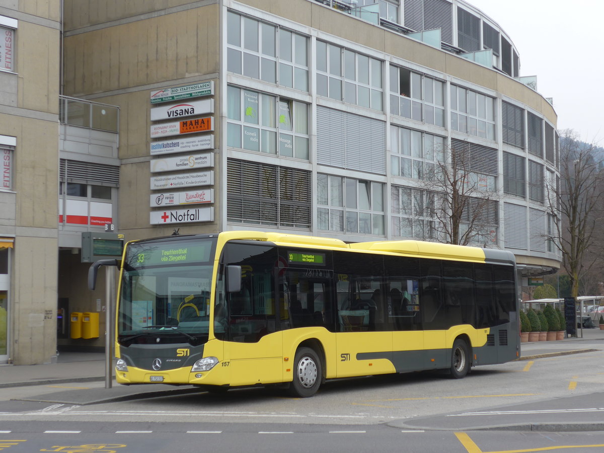 (169'427) - STI Thun - Nr. 157/BE 752'157 - Mercedes am 25. Mrz 2016 beim Bahnhof Thun