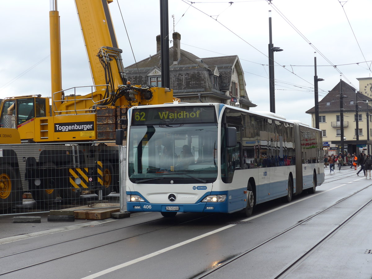 (169'993) - VBZ Zrich - Nr. 406/ZH 745'406 - Mercedes am 14. April 2016 beim Bahnhof Zrich-Oerlikon