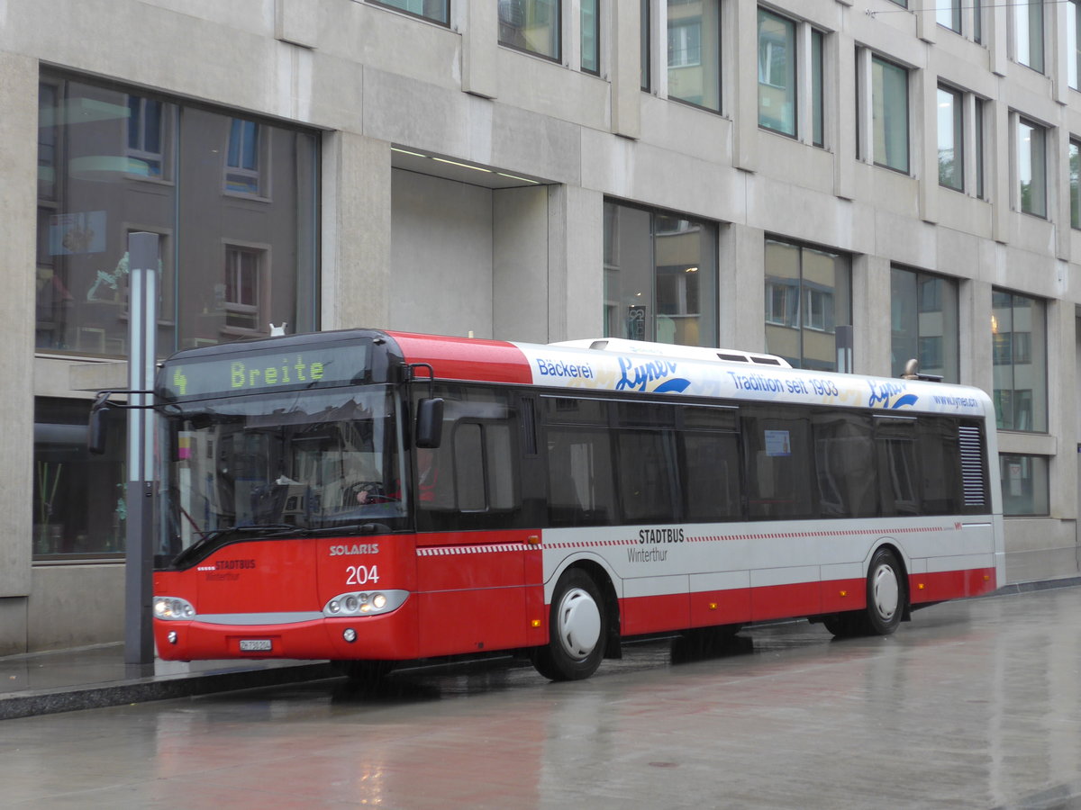 (170'512) - SW Winterthur - Nr. 204/ZH 730'204 - Solaris am 13. Mai 2016 beim Hauptbahnhof Winterthur