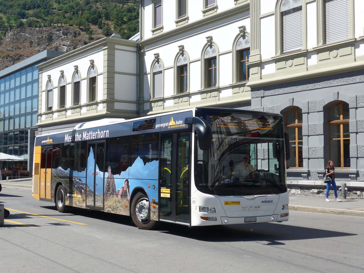 (173'663) - PostAuto Wallis - VS 449'116 - MAN am 7. August 2016 beim Bahnhof Brig