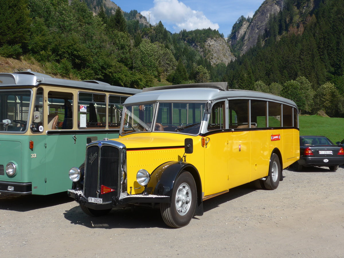 (174'785) - Schmutz, Vaulruz - FR 28'028 - Saurer/Saurer (ex Nestl; ex P 23'019; ex P 2044) am 10. September 2016 in Campo, Saurertreffen