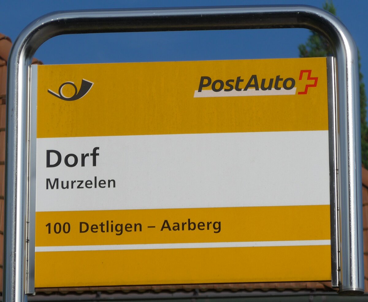 (174'911) - PostAuto-Haltestellenschild - Murzelen, Dorf - 