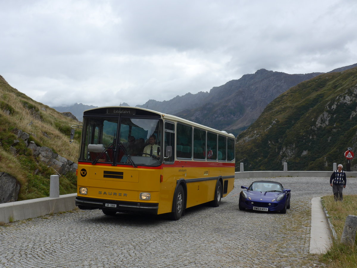 (175'004) - Mark, Andeer - GR 1866 - Saurer/R&J (ex PostAuto Graubnden; ex P 24'350) am 18. September 2016 am Gotthard, Alte Tremolastrasse