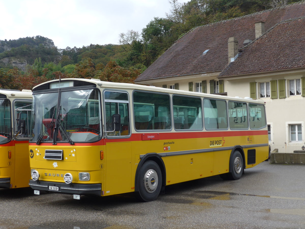 (175'320) - Fssler, Unteriberg - Nr. 6/SZ 5232 - Saurer/R&J (ex Schrch, Gutenburg Nr. 6; ex P 24'358) am 2. Oktober 2016 in Oensingen, Bad Klus