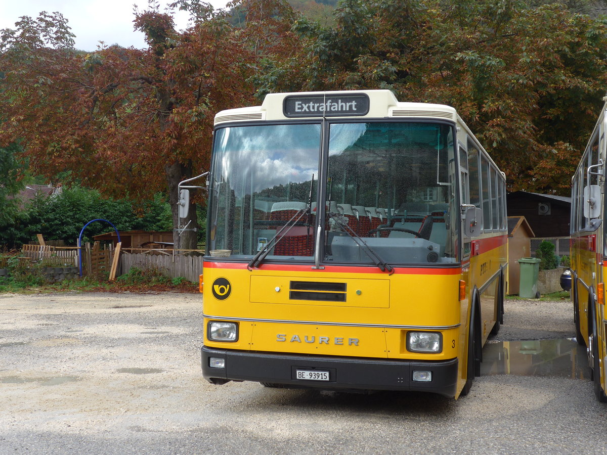 (175'329) - Kolb, Grasswil - Nr. 3/BE 93'915 - Saurer/R&J (ex Schmocker, Stechelberg Nr. 3; ex Nr. 1; ex Gertsch, Stechelberg Nr. 1) am 2. Oktober 2016 in Oensingen, Bad Klus