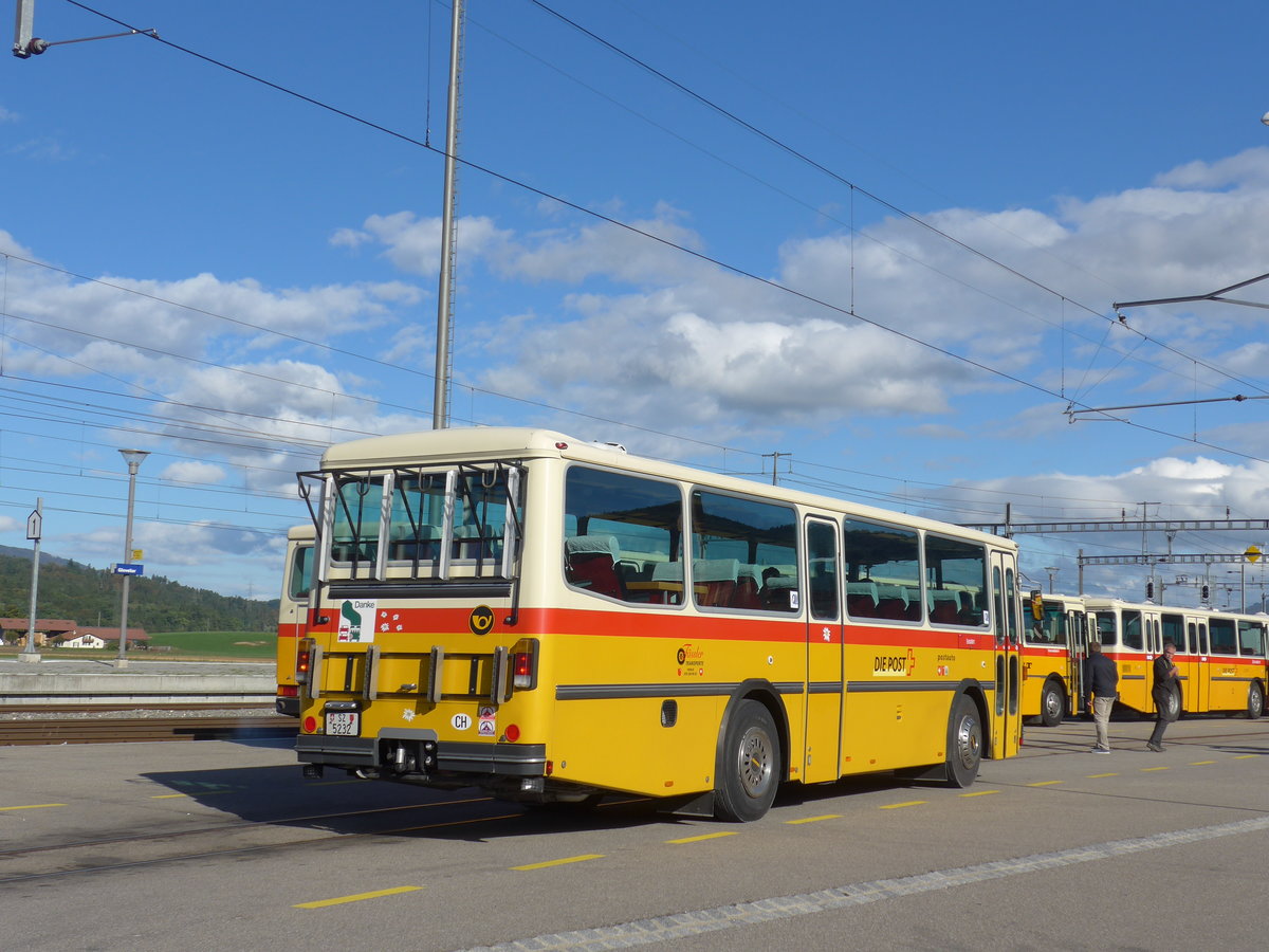 (175'395) - Fssler, Unteriberg - Nr. 6/SZ 5232 - Saurer/R&J (ex Schrch, Gutenburg Nr. 6; ex P 24'358) am 2. Oktober 2016 beim Bahnhof Glovelier