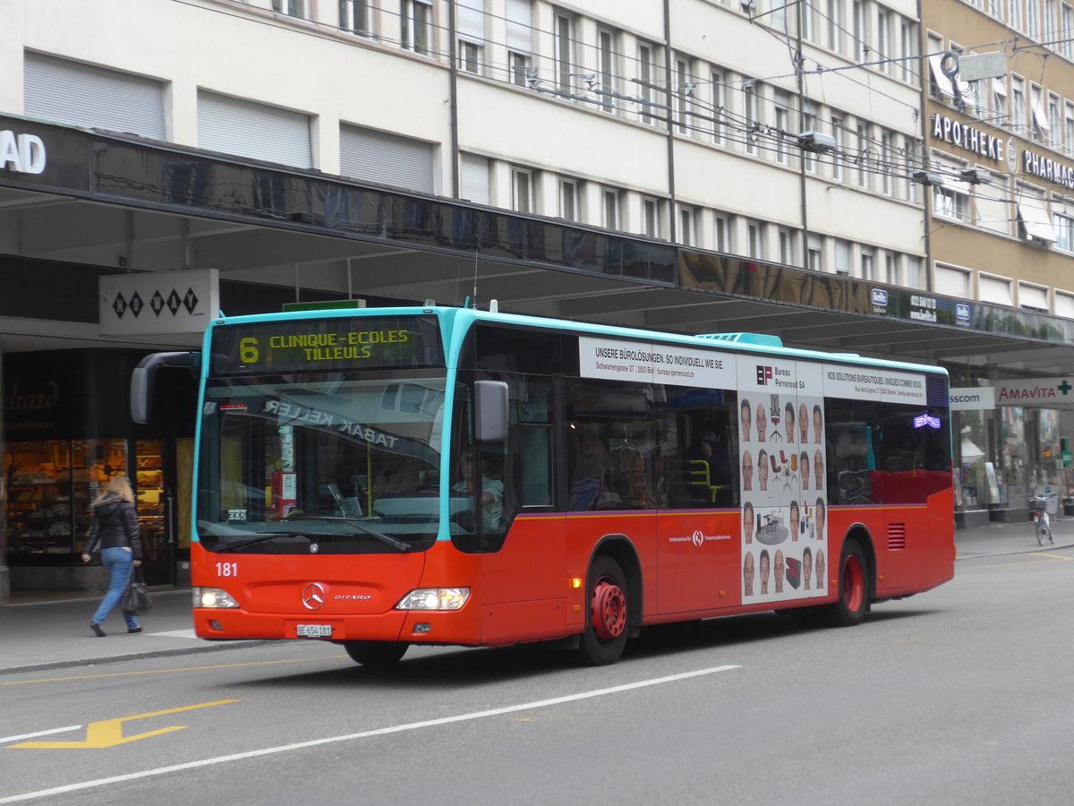 (175'445) - VB Biel - Nr. 181/BE 654'181 - Mercedes am 7. Oktober 2016 beim Bahnhof Biel