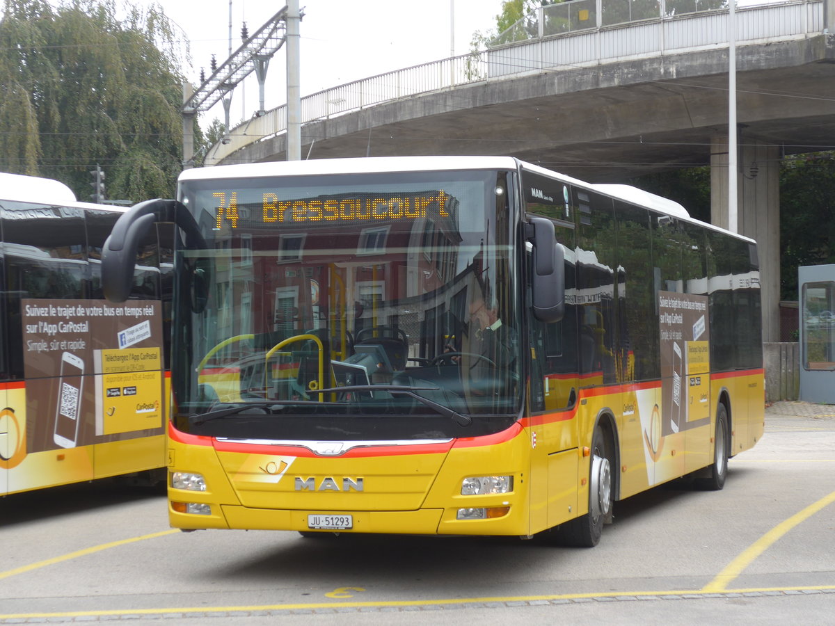 (175'472) - CarPostal Ouest - Nr. 59/JU 51'293 - MAN am 7. Oktober 2016 beim Bahnhof Porrentruy