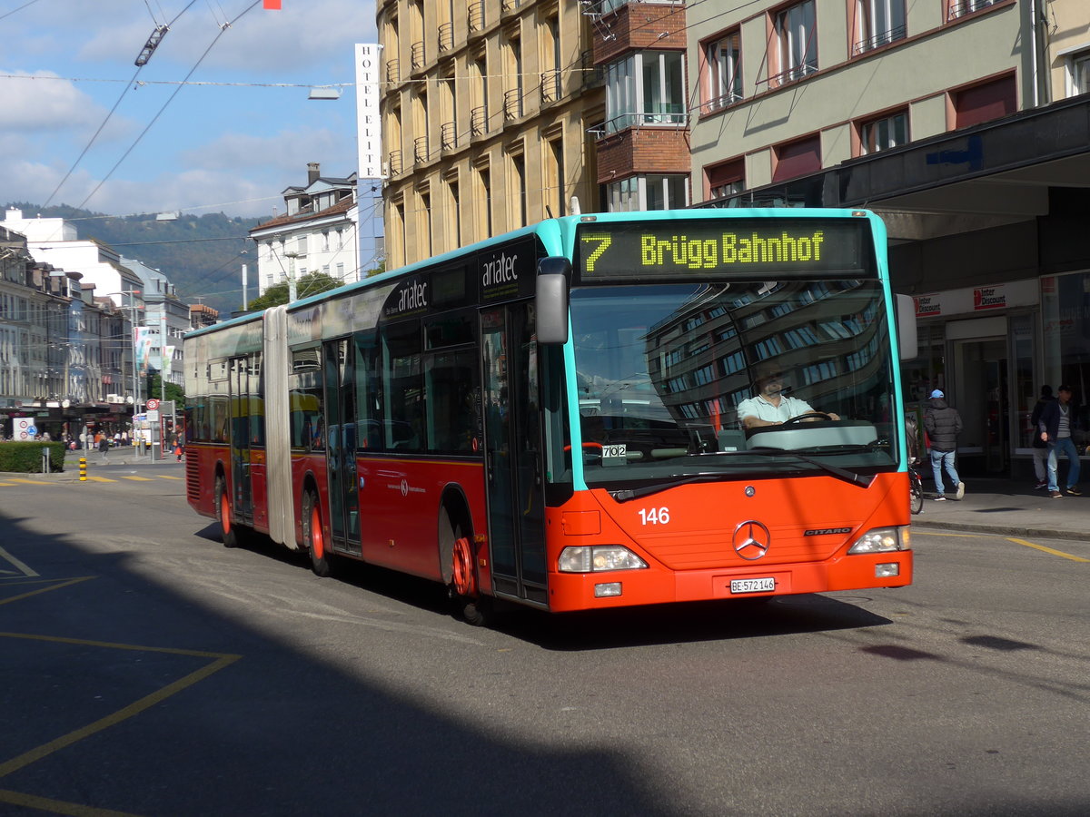 (175'539) - VB Biel - Nr. 146/BE 572'146 - Mercedes am 7. Oktober 2016 beim Bahnhof Biel